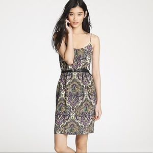 J. Crew 100% Silk Blouson Dress in Royal Paisley